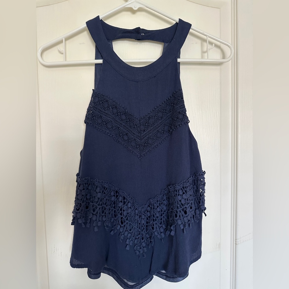 ASTR The Label - Navy Sleeveless Crochet Top - Size S